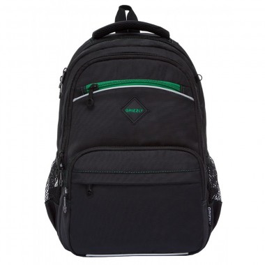 Grizzly, Школьный рюкзак для мальчика, черный-зеленый, RB-962-2