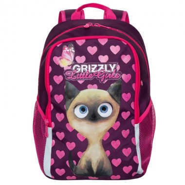 Grizzly, Школьный рюкзак для девочки, фиолетовый кошка-сердечки, RG-969-1