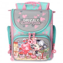 Grizzly, Школьный рюкзак для девочки, серый-розовый, RA-971-3