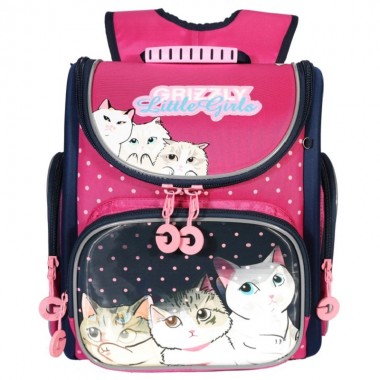 Grizzly, Школьный рюкзак для девочки, темно-синий, кошки, RA-971-4