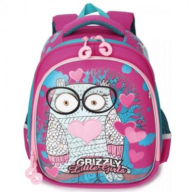 Grizzly, Школьный рюкзак для девочки, фуксия, Сова в очках, RA-979-2