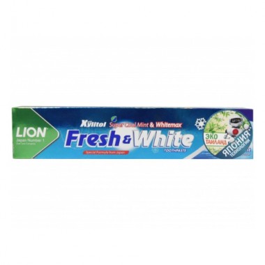 LION Thailand Fresh & White Паста зубная отбеливающая супер прохладная мята 160 г
