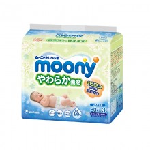 Moony, влажные мягкие салфетки для детей, запасной блок, 80х3 шт (ТРОЙНАЯ)