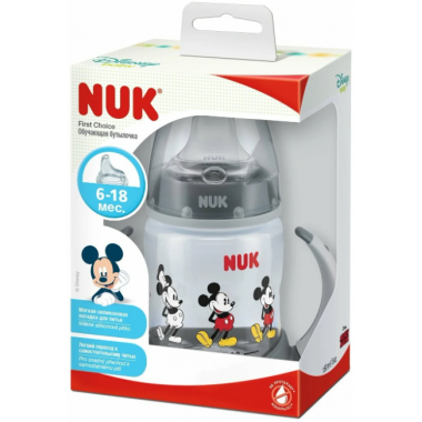 NUK Обучающая бутылочка насадкой из силикона Disney, 150 мл серый купить по низкой цене в интернет магазине 4cleaning.ru