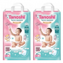 Tanoshi Набор 2х Трусики-подгузники для детей, размер M 6-11 кг, 56 шт
