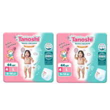 Tanoshi Набор 2х Трусики-подгузники для детей, размер L 9-14 кг, 44 шт